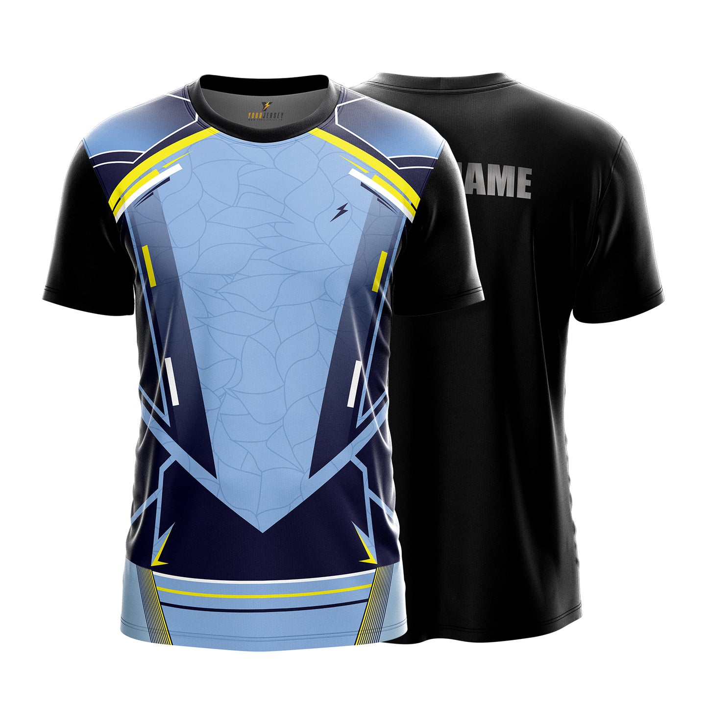 Custom Sports Jersey for Men & Kids Personalised T-Shirt - Blue Sky Crackle Black Jersey yourjerseyj