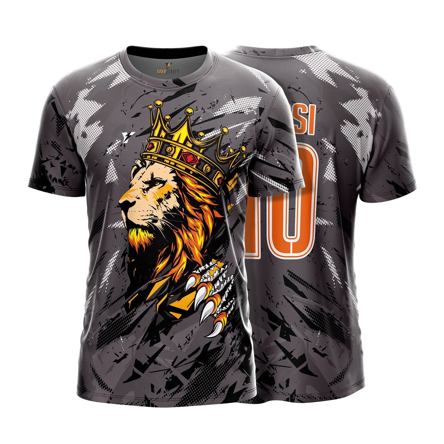 Crowned Lion King Sports Jersey - Royal Grey Graphic Design – Sizes 2Y to XXXXL your jersey
