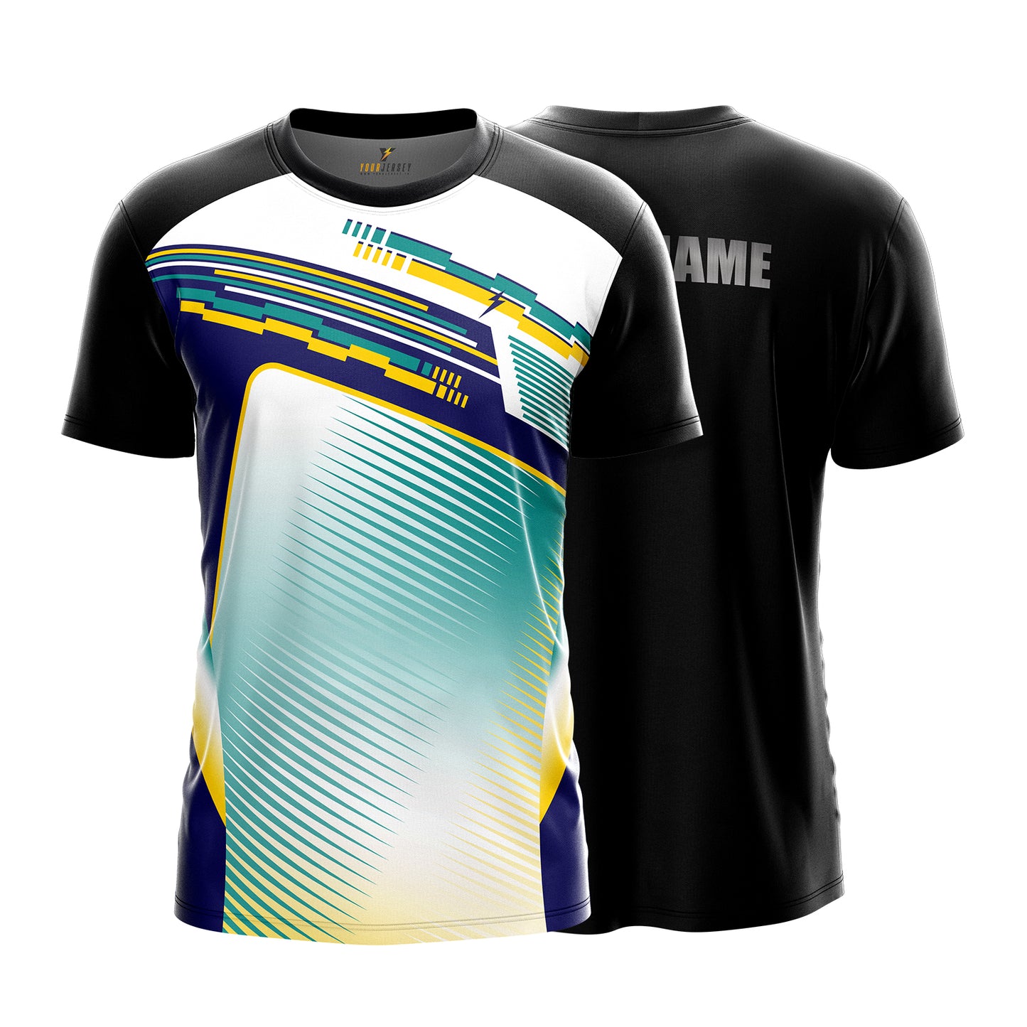 Custom Sports Jersey for Men & Kids Personalised T-Shirt - Navy Cyan Black Jersey yourjerseyj