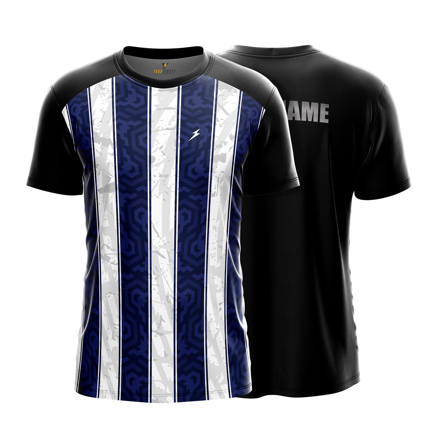 Custom Sports Jersey for Men Personalised T-Shirt - Navy Blue & White Line Black Jersey yourjerseyj