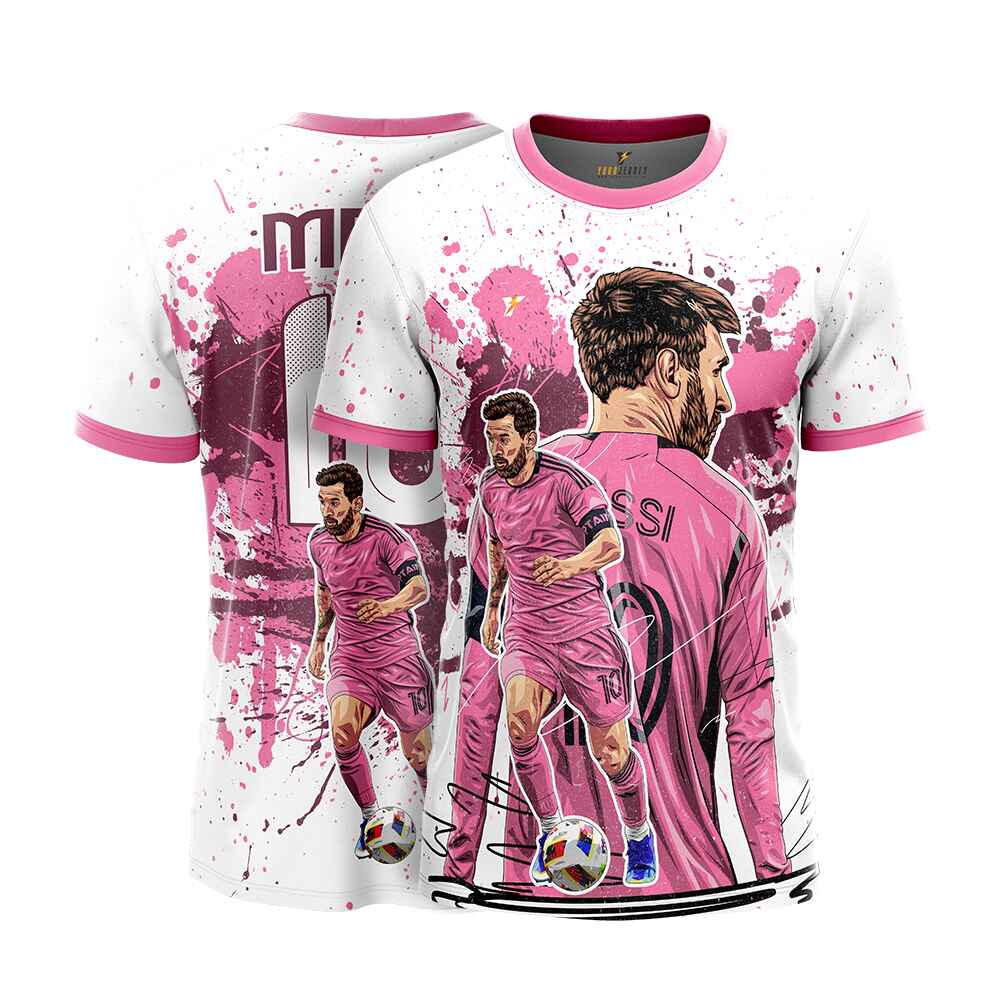 Messi GOAT Football Fan Jersey (YJ Special Fan Edition) – White & Pink yourjerseyj
