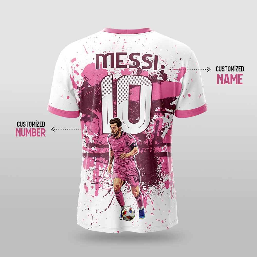 Messi GOAT Football Fan Jersey (YJ Special Fan Edition) – White & Pink yourjerseyj