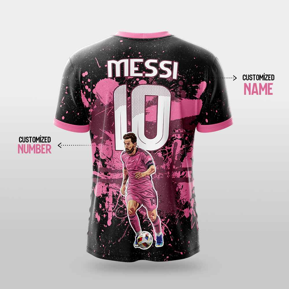Messi GOAT Football Fan Jersey (YJ Special Fan Edition) – Black & Pink yourjerseyj