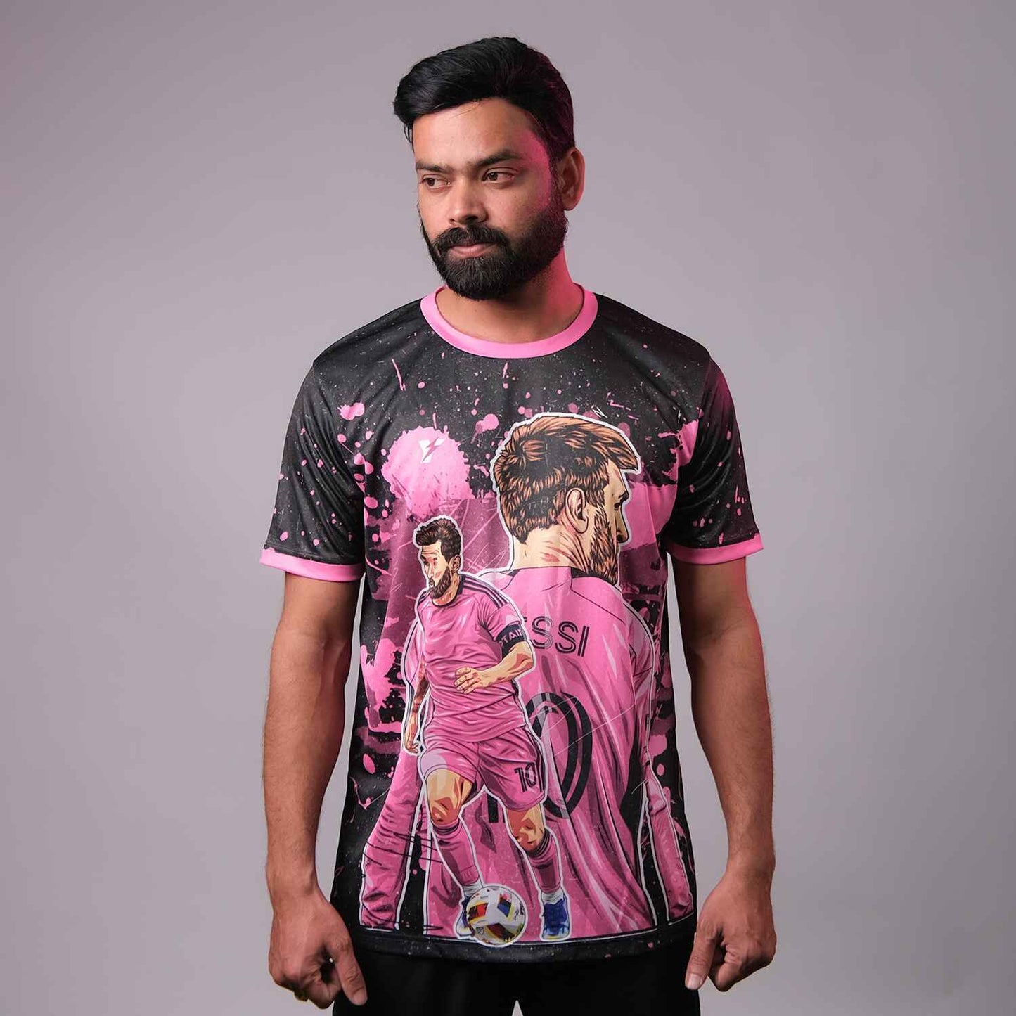 Messi GOAT Football Fan Jersey (YJ Special Fan Edition) – Black & Pink yourjerseyj