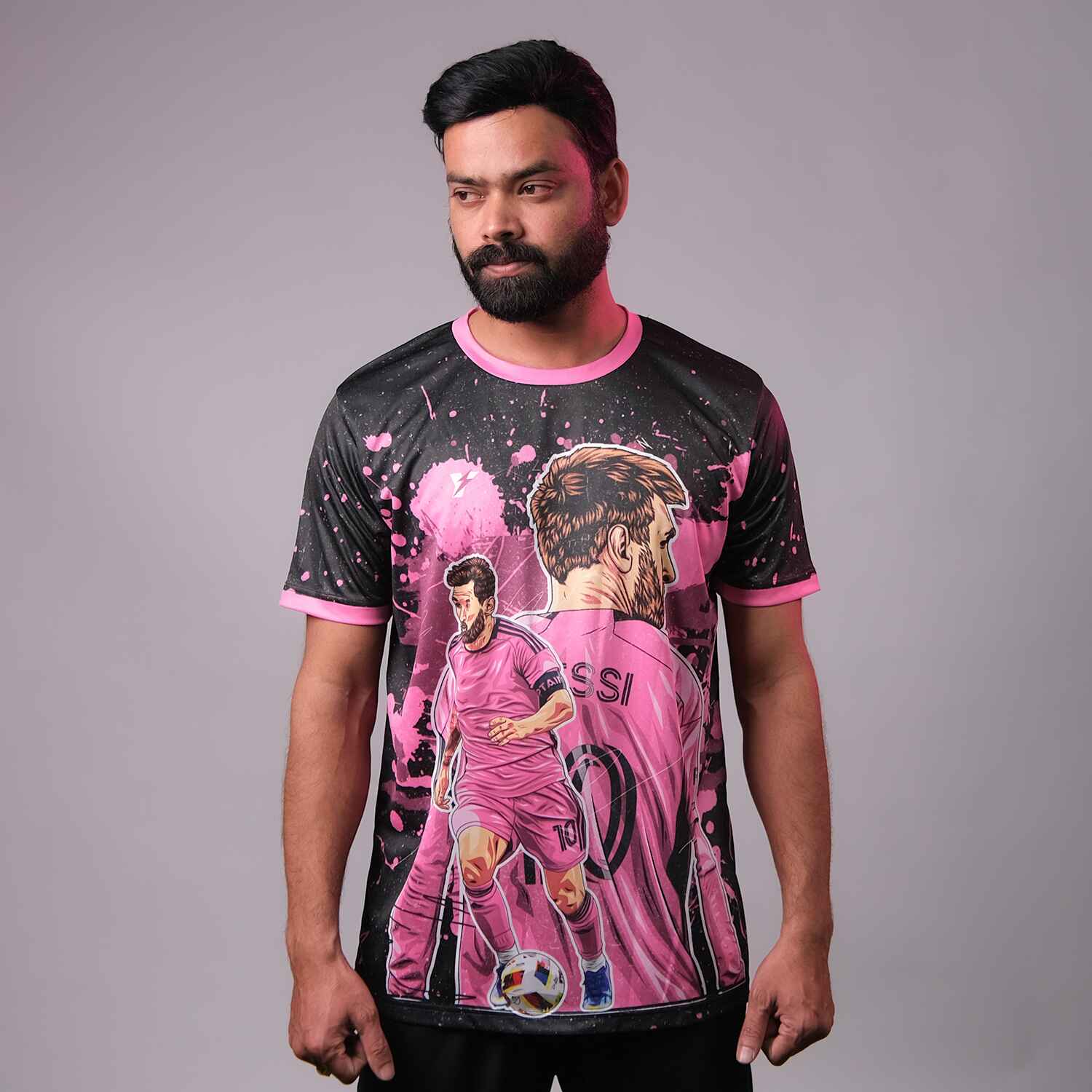 Messi GOAT Football Fan Jersey (YJ Special Fan Edition) – Black & Pink yourjerseyj