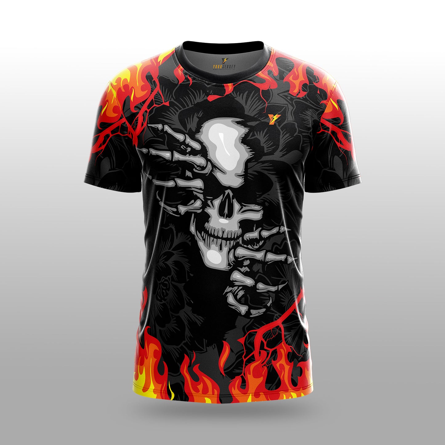 Skull Flame Sports Jersey – Gothic Fire Design – Sizes 2 Years to Adult XXXXL
