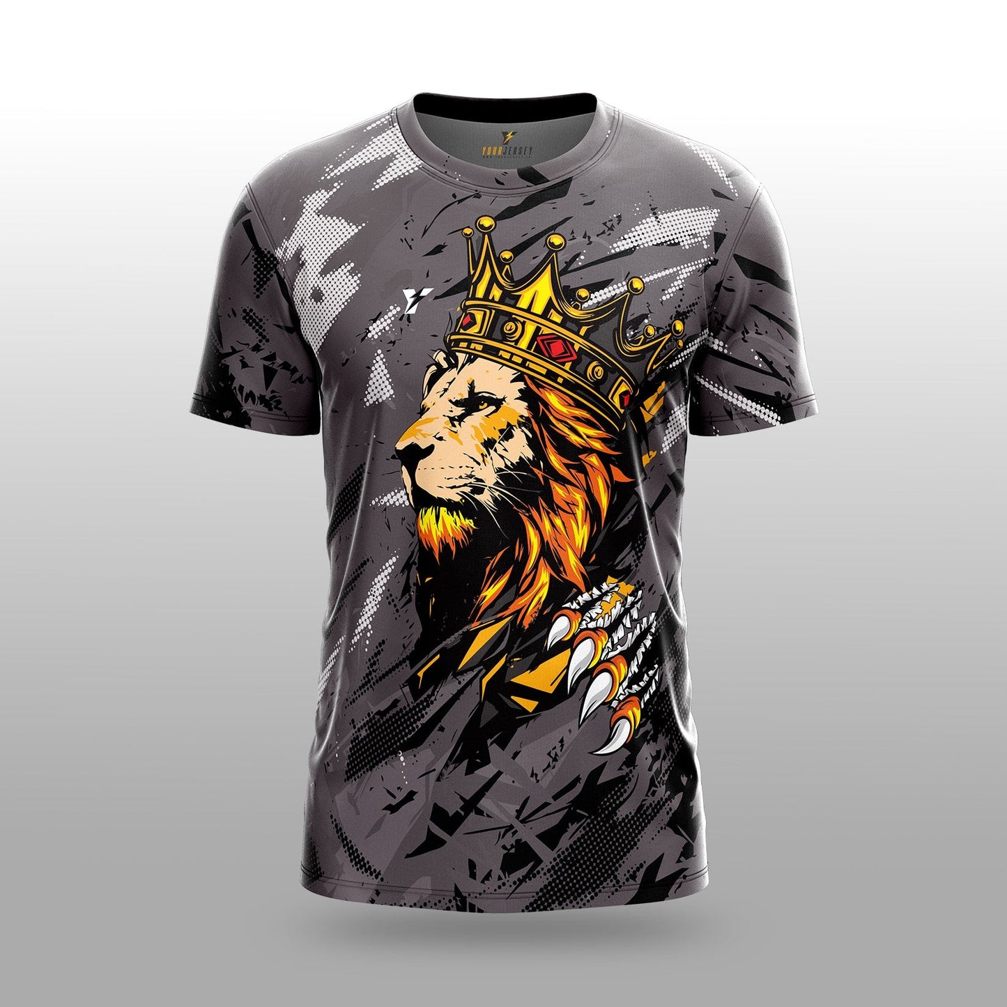 Crowned Lion King Sports Jersey - Royal Grey Graphic Design – Sizes 2Y to XXXXL your jersey