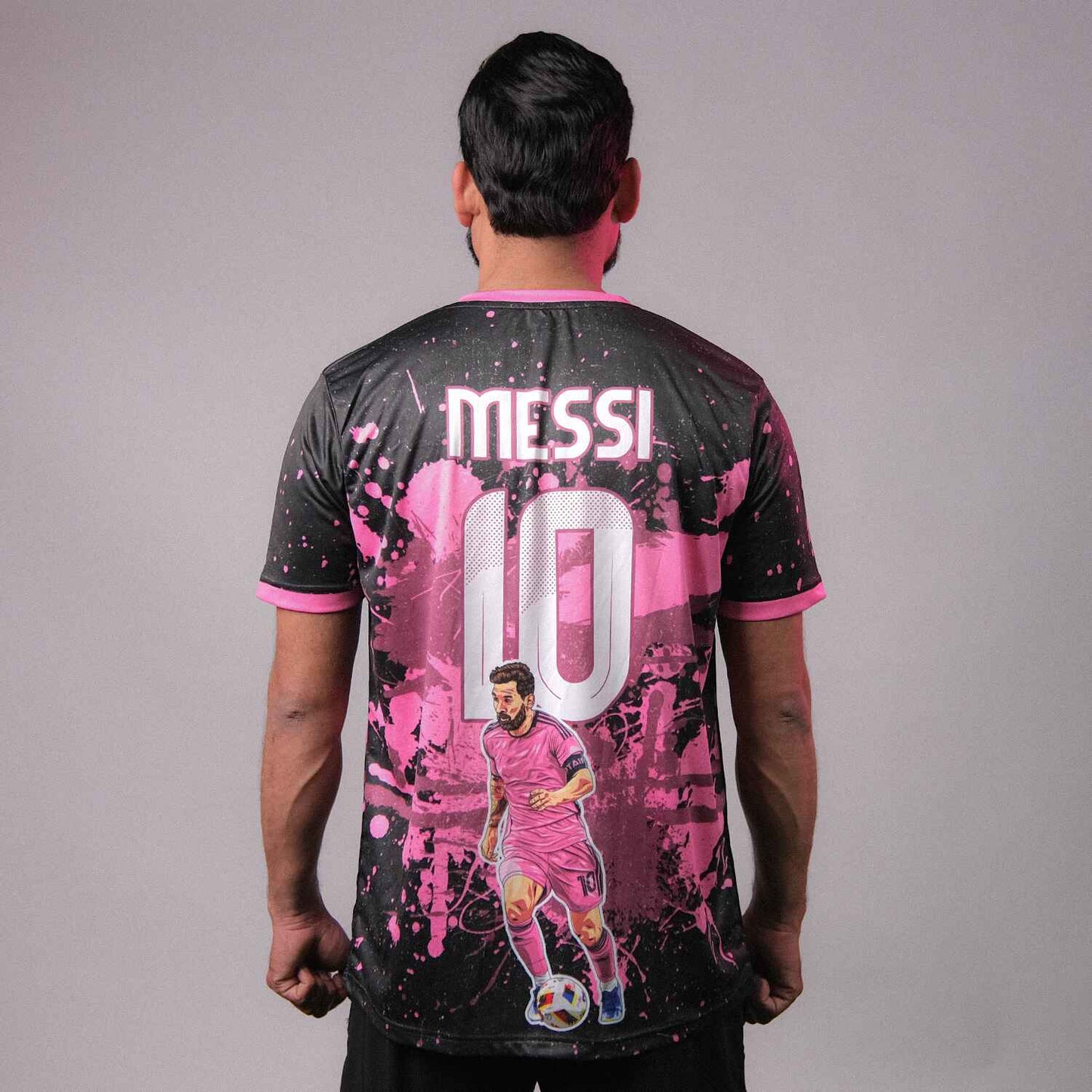 Messi GOAT Football Fan Jersey (YJ Special Fan Edition) – Black & Pink yourjerseyj