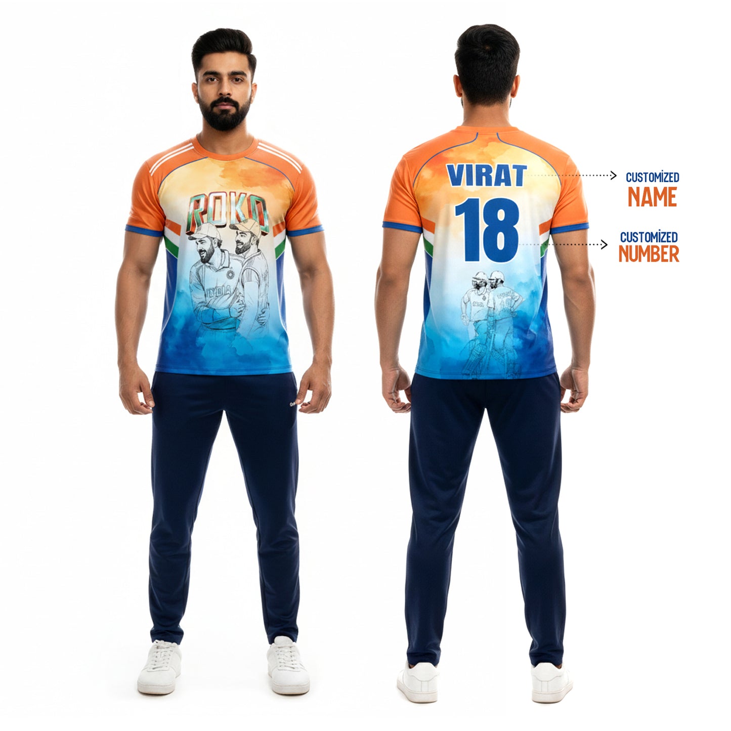 ROKO Cricket Jersey – Premium India Fan Jersey | Custom Name & Number for Kids, Men & Women yourjerseyj