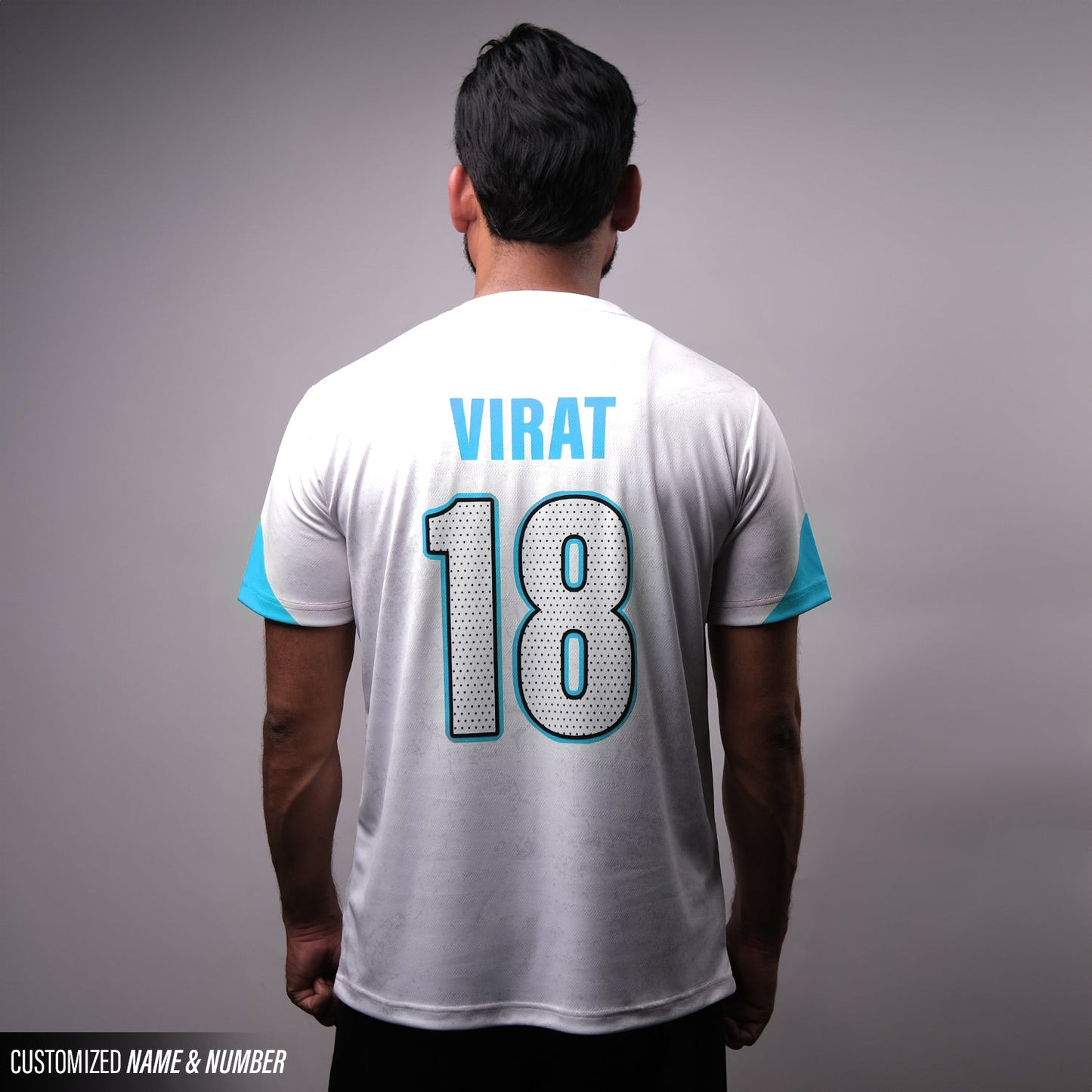 King Kohli Tribute Cricket Jersey – White & Blue -Motivational T-Shirt by Your Jersey your jersey