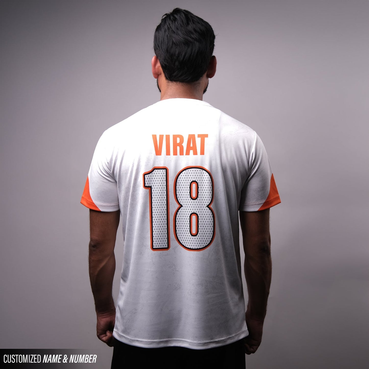 King Kohli Tribute Jersey – White & Orange | Cricket Motivation Tee by Your Jersey. your jersey