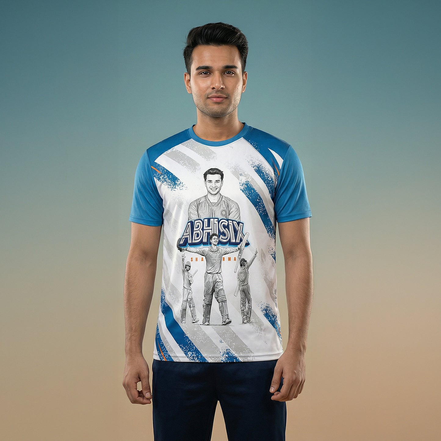 ABHISIX Sharma India T20 Cricket Jersey 2026 – Player Edition Sports Jersey | Custom Name & Number Personalized Cricket T-Shirt for Kids, Men & Women | Breathable Sportswear 2Y–4XL