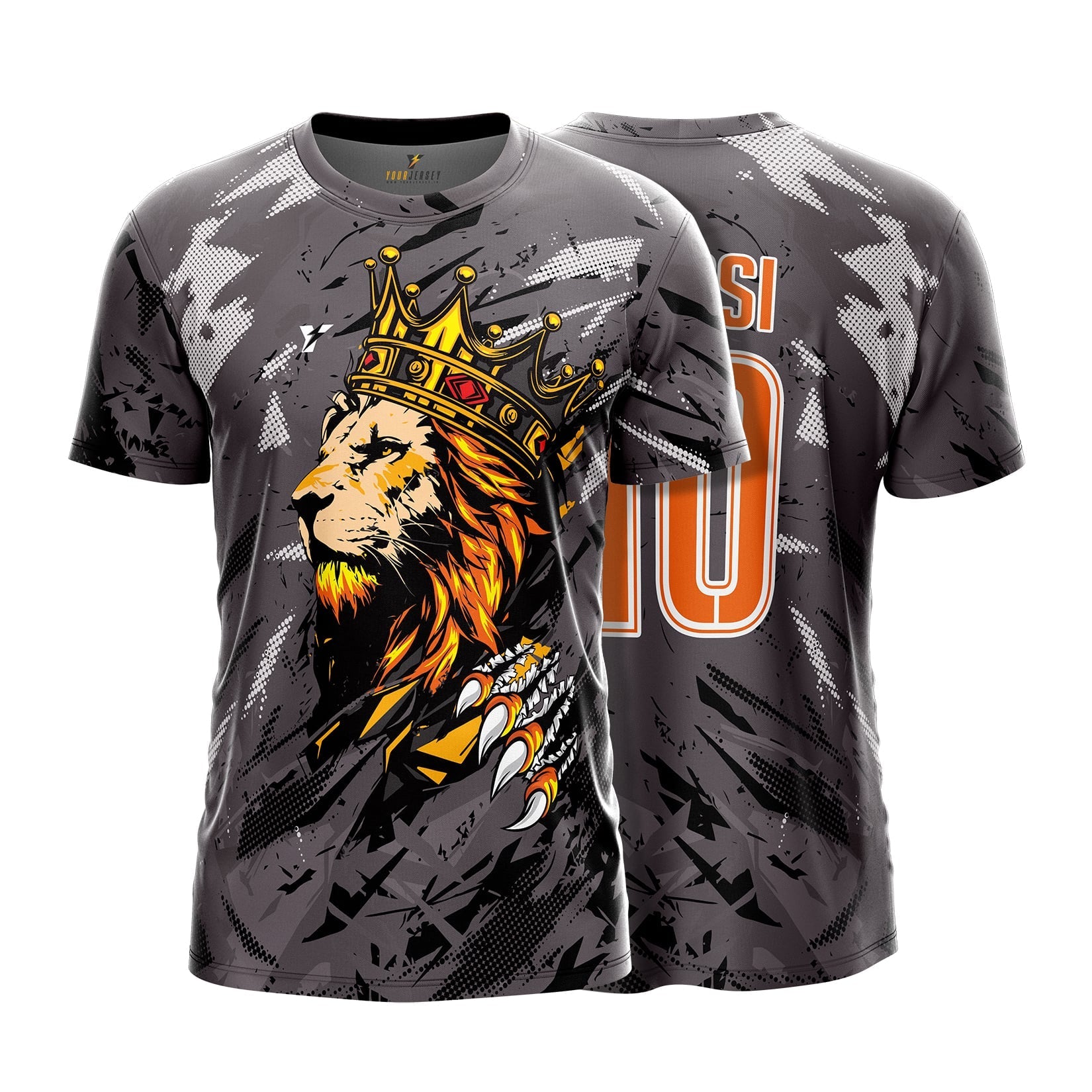 Crowned Lion King Sports Jersey - Royal Grey Graphic Design – Sizes 2Y to XXXXL your jersey