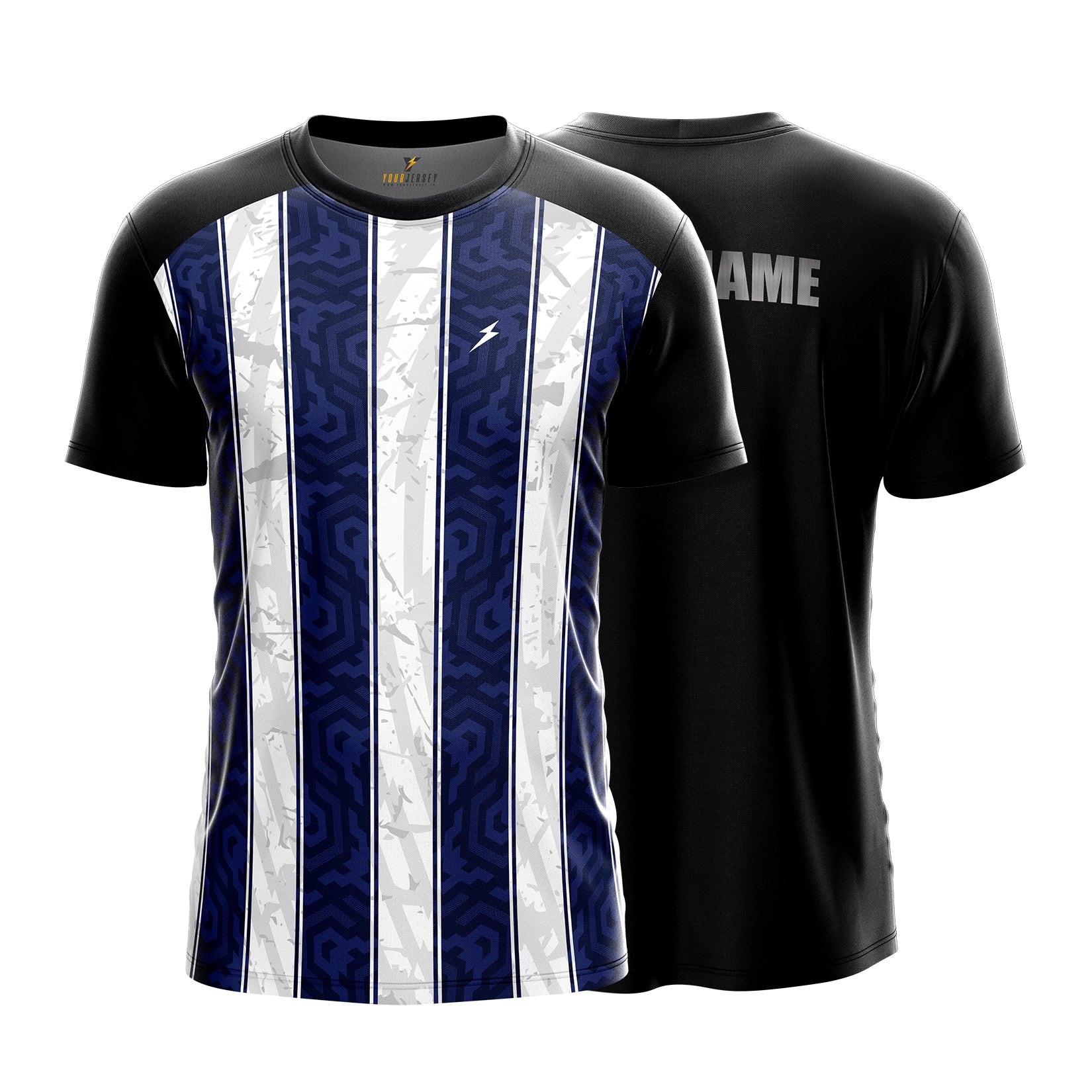 Custom Sports Jersey for Men Personalised T-Shirt - Navy Blue & White Line Black Jersey yourjerseyj