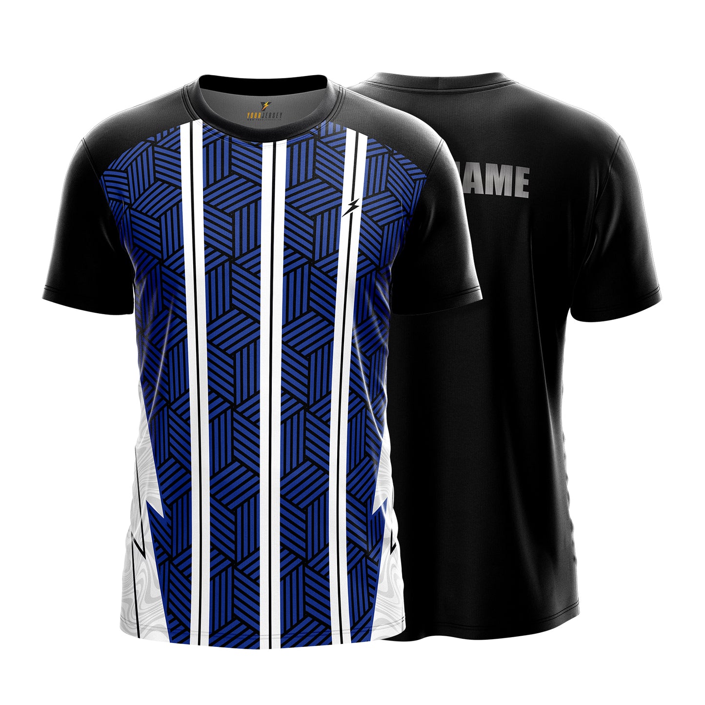 Custom Sports Jersey for Men Personalised T-Shirt - Royal Blue & White Line Black Jersey yourjerseyj