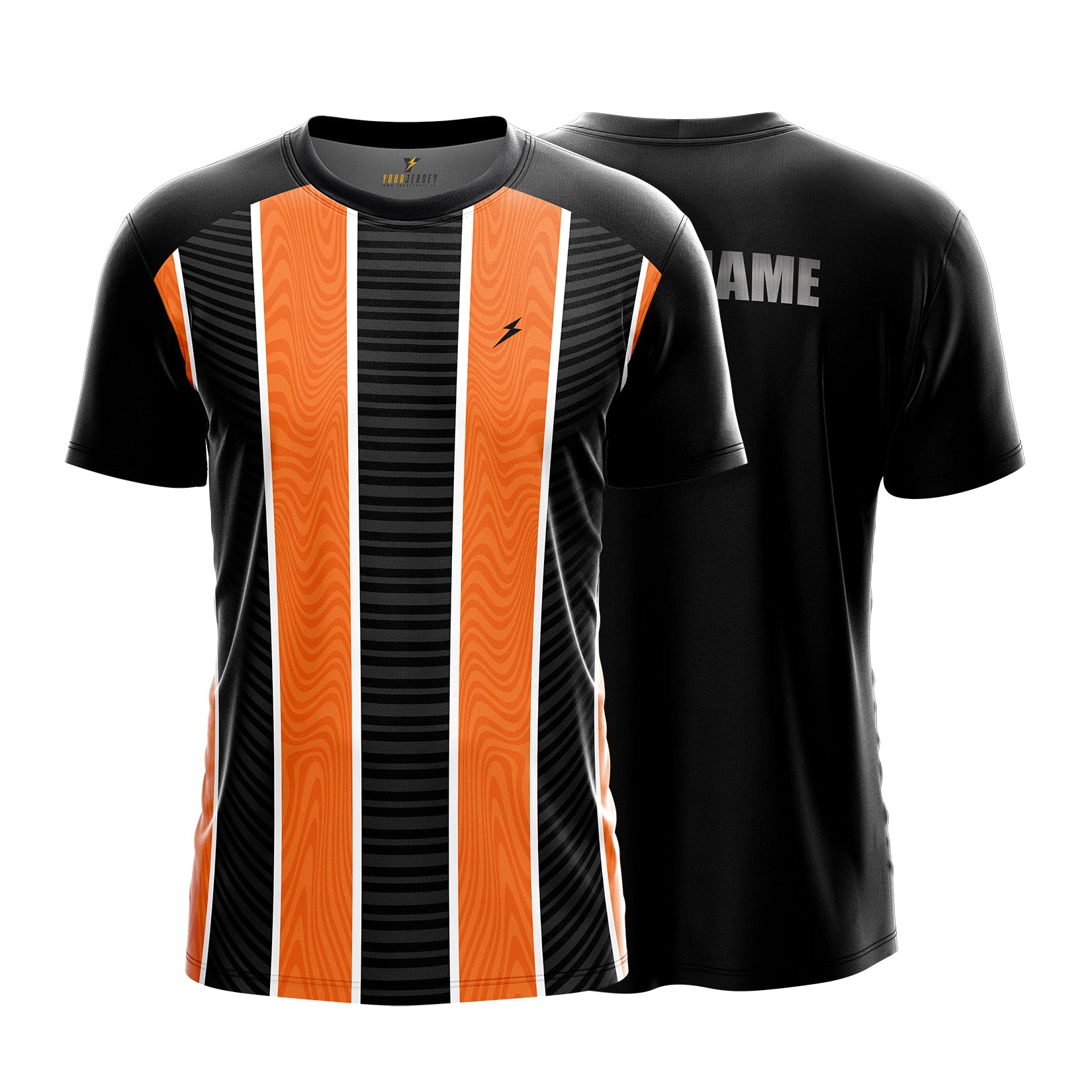 Custom Sports Jersey for Men Personalised T-Shirt - Orange & White Line Black Jersey yourjerseyj