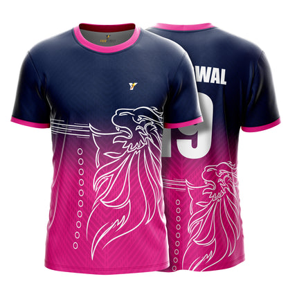 IPL Rajasthan Cricket Jersey 2026 with Name & Number | Customized Rajasthan Fan Jersey for Men, Women & Kids | Personalized Cricket T Shirt | AiroFab Breathable Sportswear | Pink | Sizes 2Y-4XL