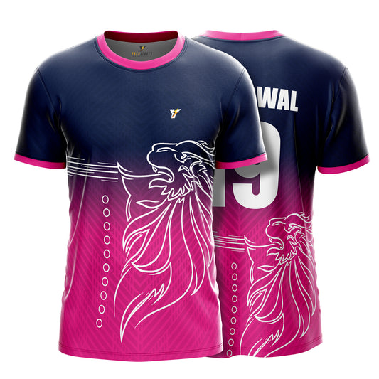 IPL Rajasthan Cricket Jersey 2026 with Name & Number | Customized Rajasthan Fan Jersey for Men, Women & Kids | Personalized Cricket T Shirt | AiroFab Breathable Sportswear | Pink | Sizes 2Y-4XL