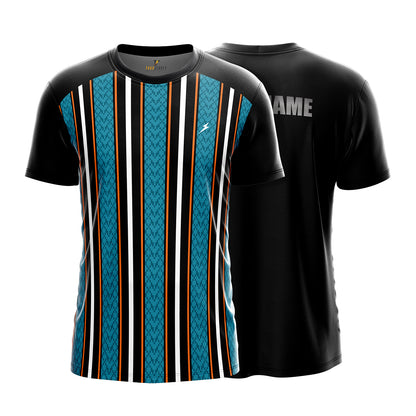Custom Sports Jersey for Men Personalised T-Shirt - Aqua & White Line Black Jersey yourjerseyj
