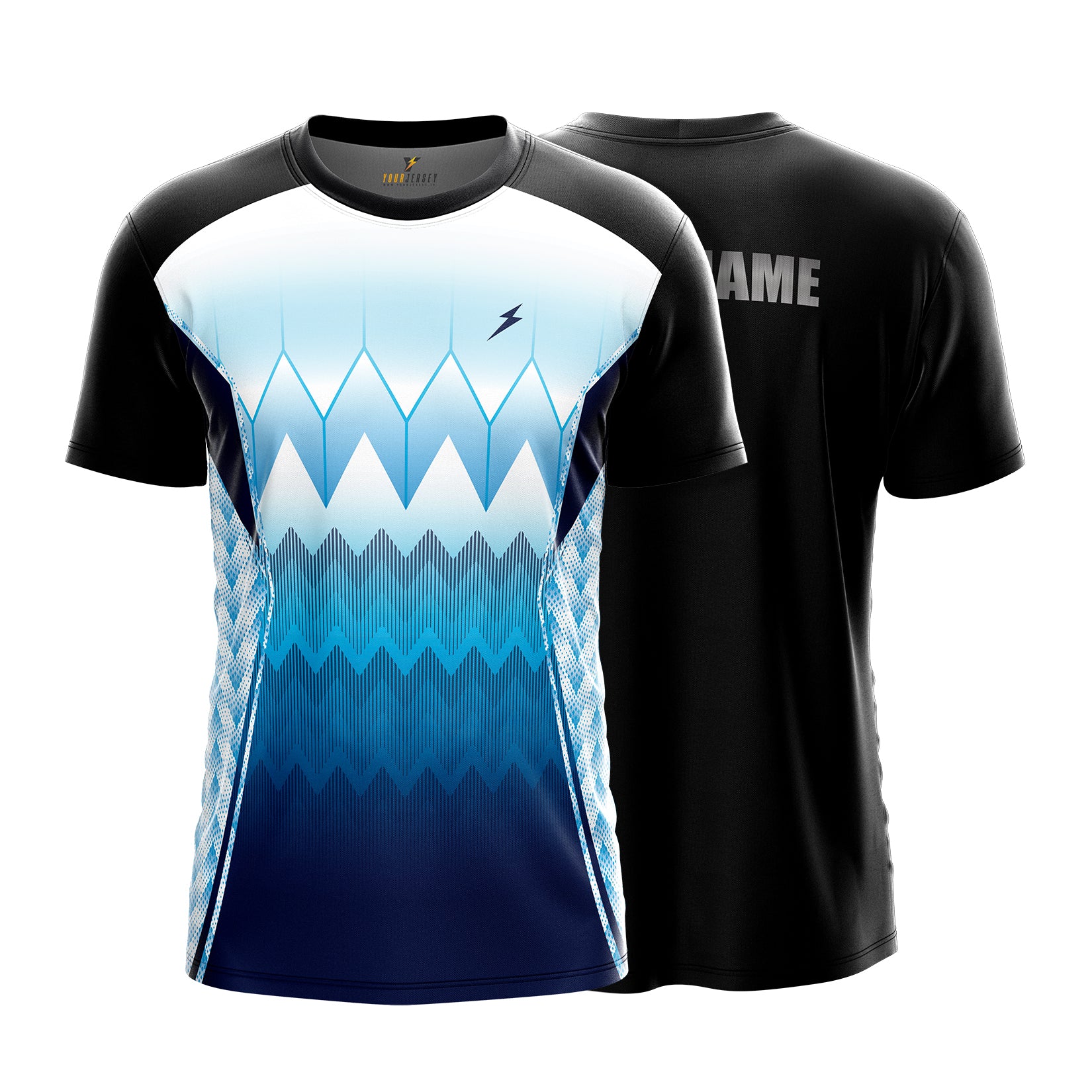 Custom Sports Jersey for Men & Kids Personalised T-Shirt - Aqua Blue Black Jersey yourjerseyj