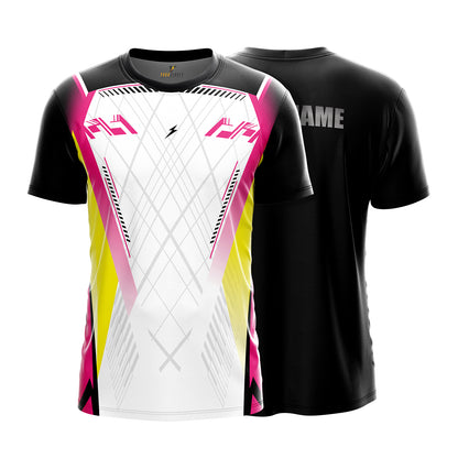 Custom Sports Jersey for Men & Kids Personalised T-Shirt - Pink Yellow Strike yourjerseyj