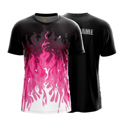 Custom Sports Jersey for Men & Kids Personalised T-Shirt - Pink Flame Black Jersey yourjerseyj