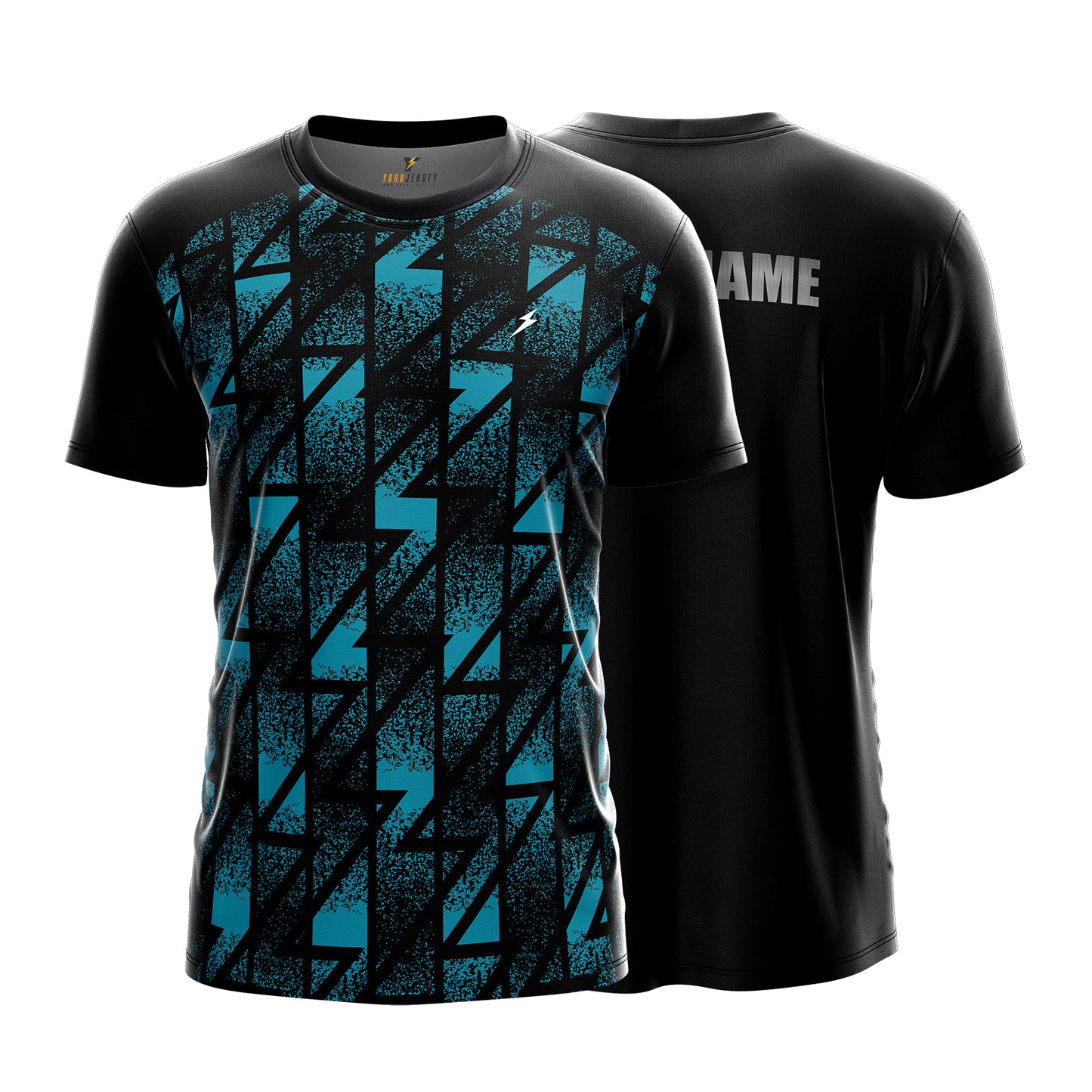 Custom Sports Jersey for Men & Kids Personalised T-Shirt - Aqua Bolt Black Jersey yourjerseyj