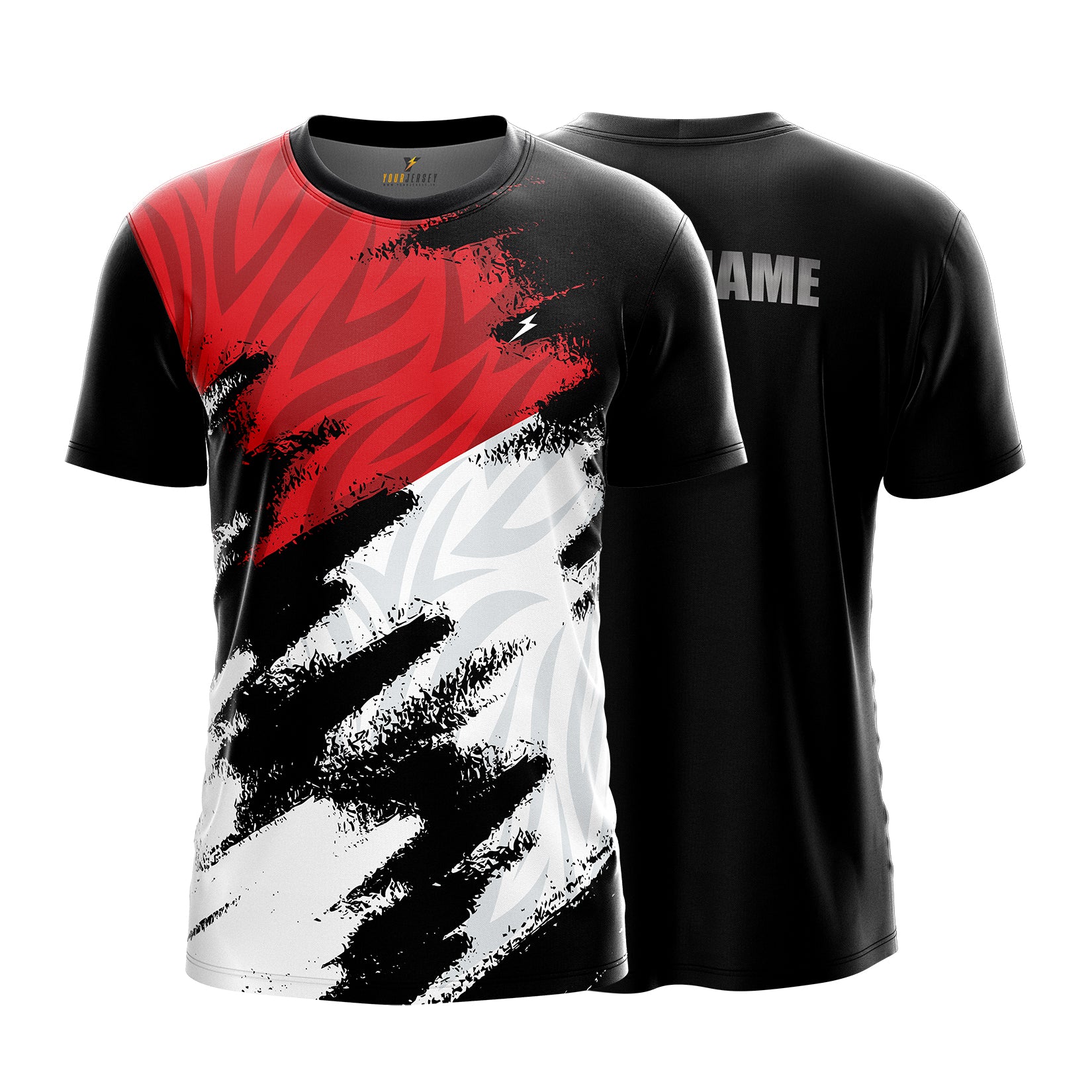 Custom Sports Jersey for Men & Kids Personalised T-Shirt - Red & White Black Jersey yourjerseyj