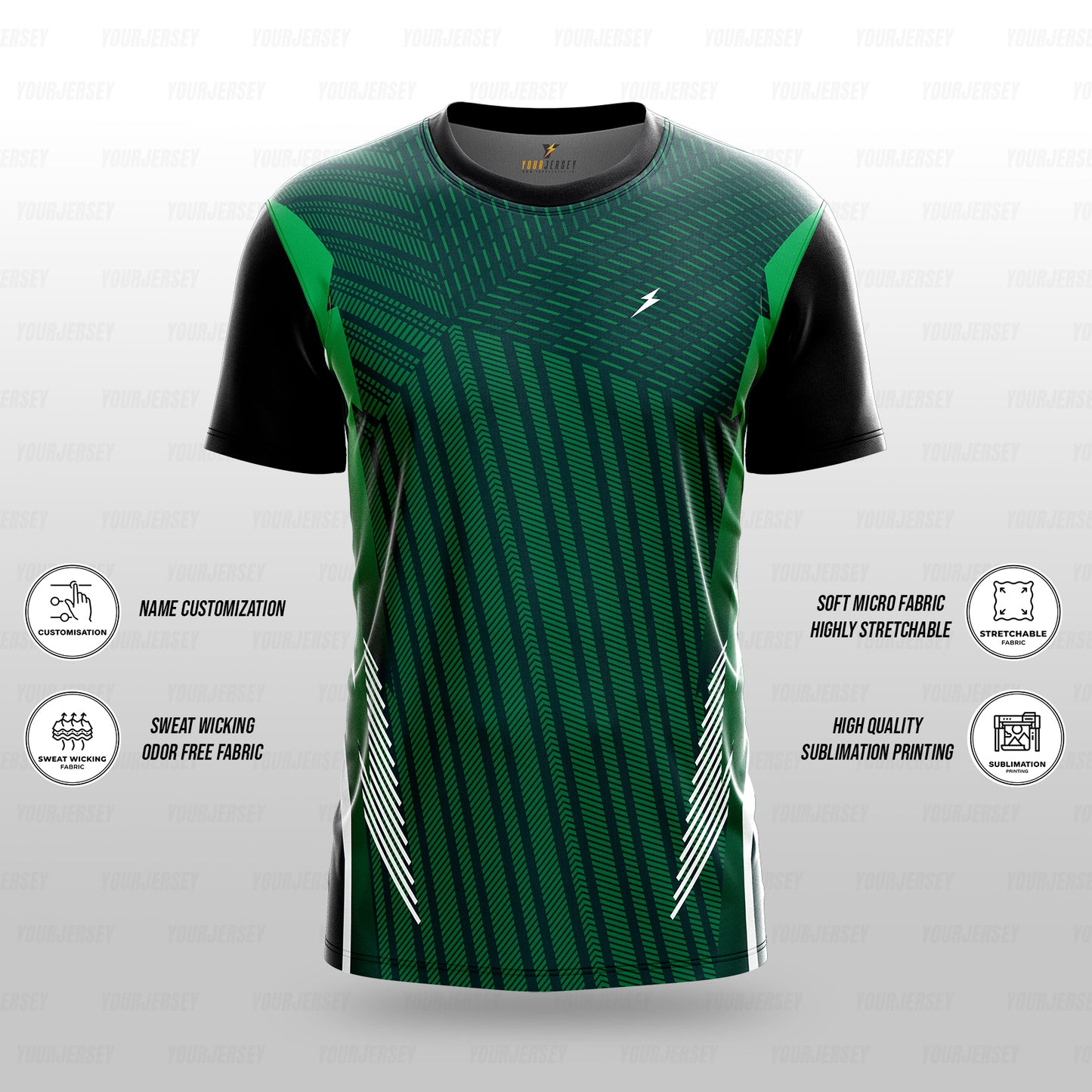 Custom Sports Jersey for Men & Kids Personalised T-Shirt - Green Forest Black Jersey yourjerseyj