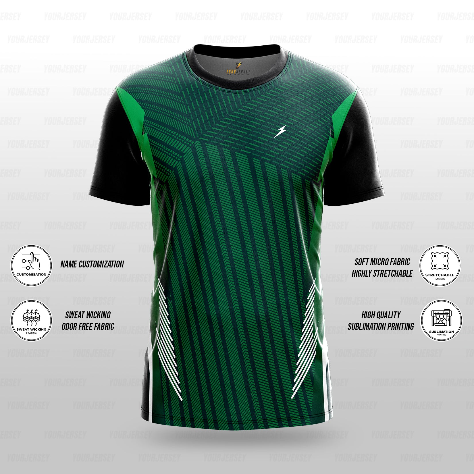 Custom Sports Jersey for Men & Kids Personalised T-Shirt - Green Forest Black Jersey yourjerseyj