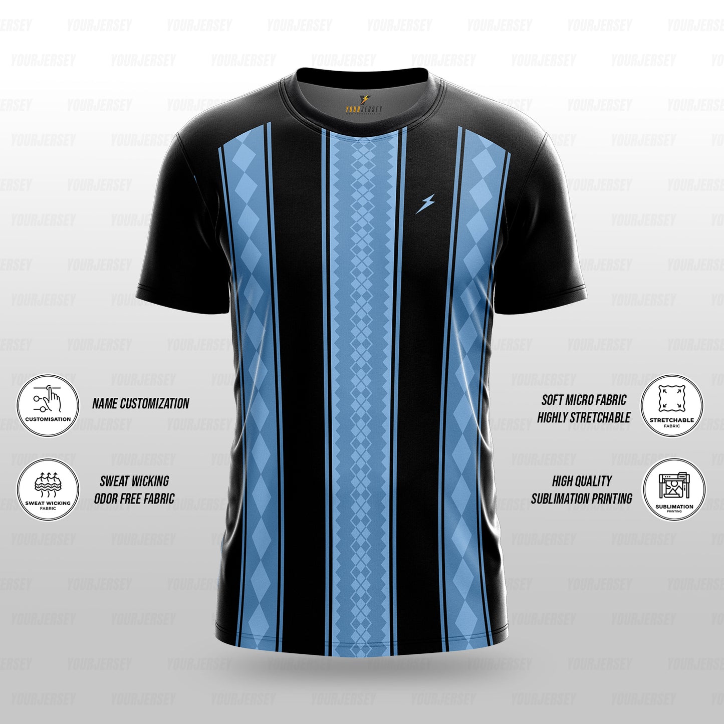 Custom Sports Jersey for Men Personalised T-Shirt - Sky Line Black Jersey yourjerseyj