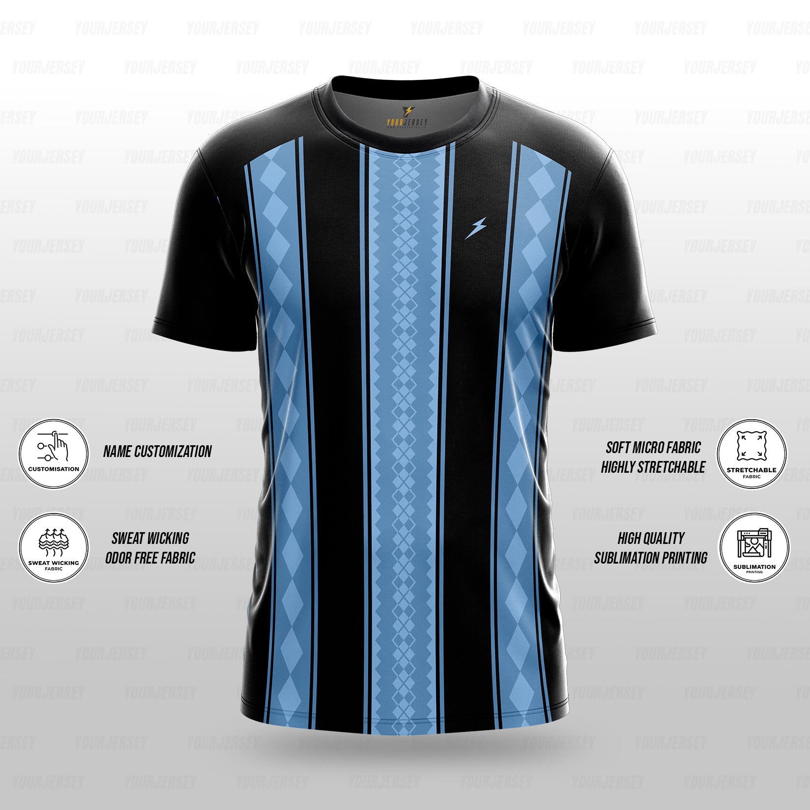 Custom Sports Jersey for Men Personalised T-Shirt - Sky Line Black Jersey yourjerseyj