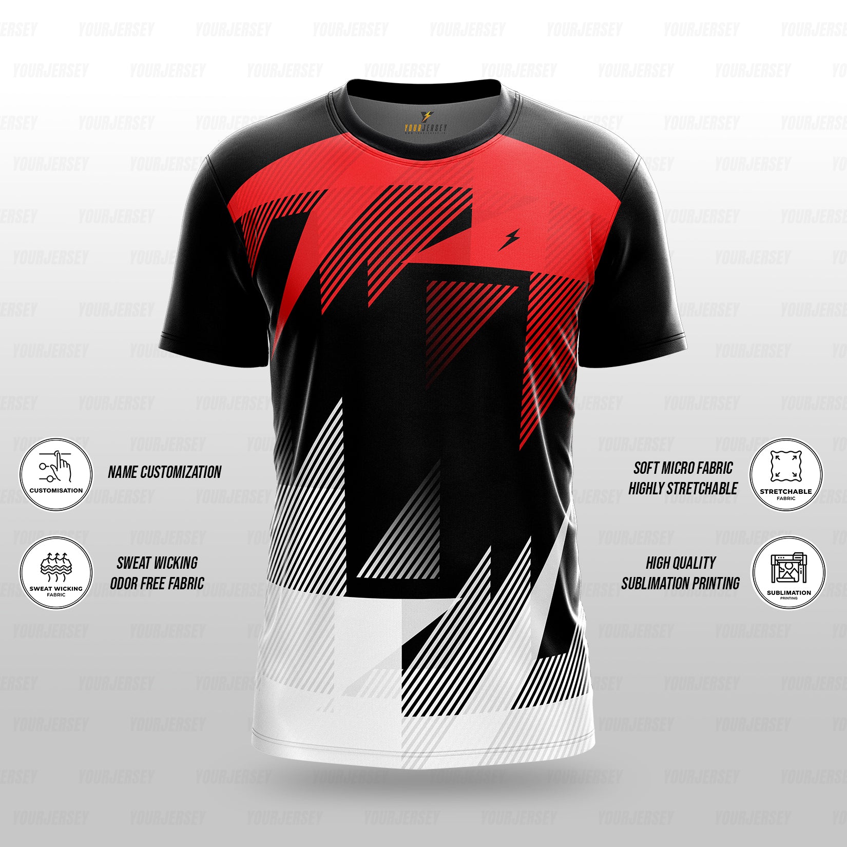 Custom Sports Jersey for Men & Kids Personalised T-Shirt - Red & White yourjerseyj