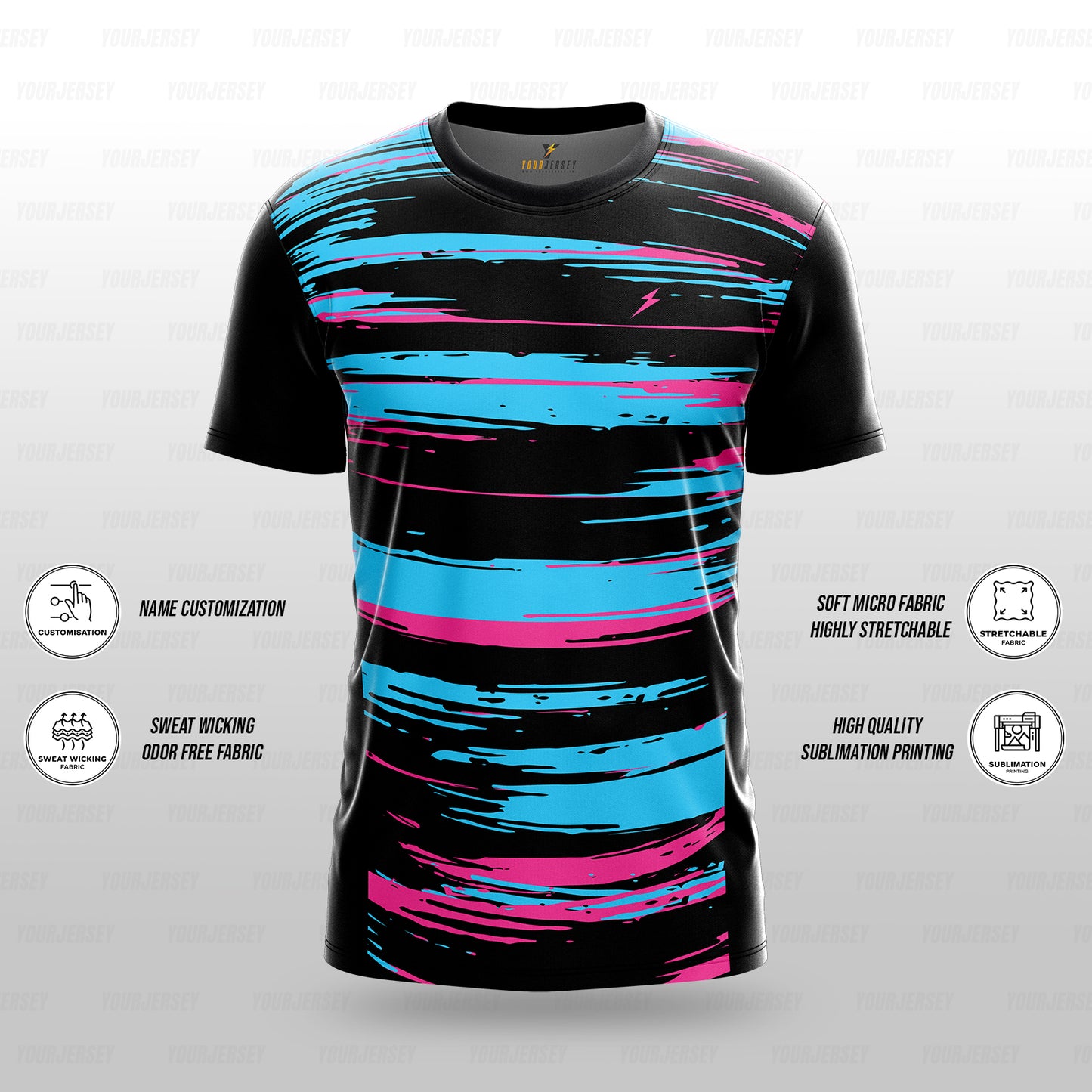 Custom Sports Jersey for Men & Kids Personalised T-Shirt - Sky Pink Black Jersey yourjerseyj