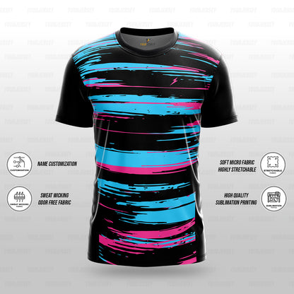 Custom Sports Jersey for Men & Kids Personalised T-Shirt - Sky Pink Black Jersey yourjerseyj