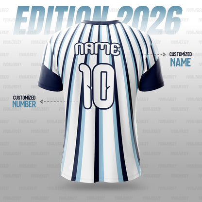 Argentina Pre-Match Football Jersey 2026 for Boys, Kids, Men & Women | Argentina Fan Football T-Shirt | Customised Personalised Sports Jersey with Name & Number | Argentina Soccer Jersey | Size 2Y–4XL