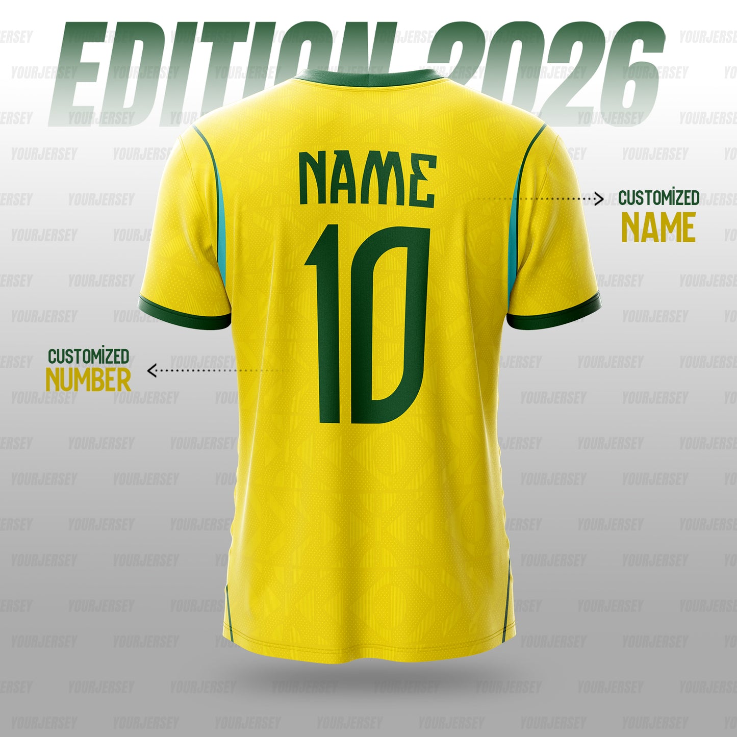Brazil Home Football Jersey 2026 – Yellow Fan Jersey for Men, Women, Boys & Kids with Custom Name and Number