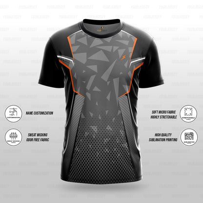 Custom Sports Jersey for Men & Kids Personalised T-Shirt - Grey Triangle Black Jersey yourjerseyj