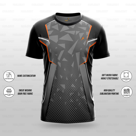 Custom Sports Jersey for Men & Kids Personalised T-Shirt - Grey Triangle Black Jersey yourjerseyj