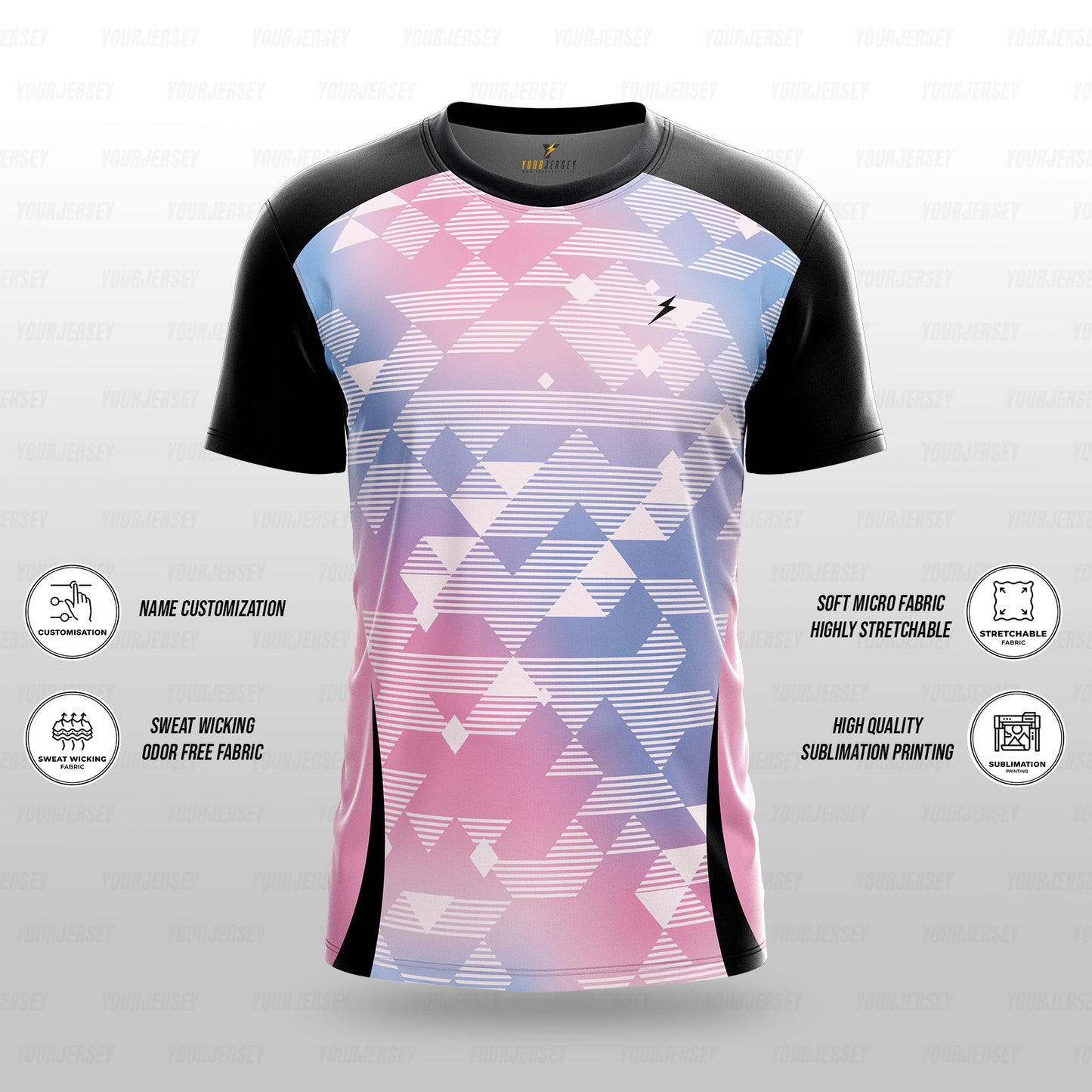 Custom Sports Jersey for Men & Kids Personalised T-Shirt - Pastel Polygon Black Jersey yourjerseyj