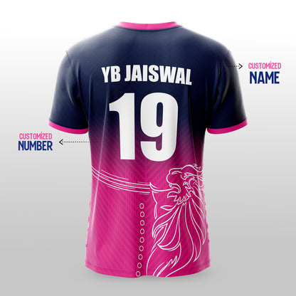 IPL Rajasthan Cricket Jersey 2026 with Name & Number | Customized Rajasthan Fan Jersey for Men, Women & Kids | Personalized Cricket T Shirt | AiroFab Breathable Sportswear | Pink | Sizes 2Y-4XL