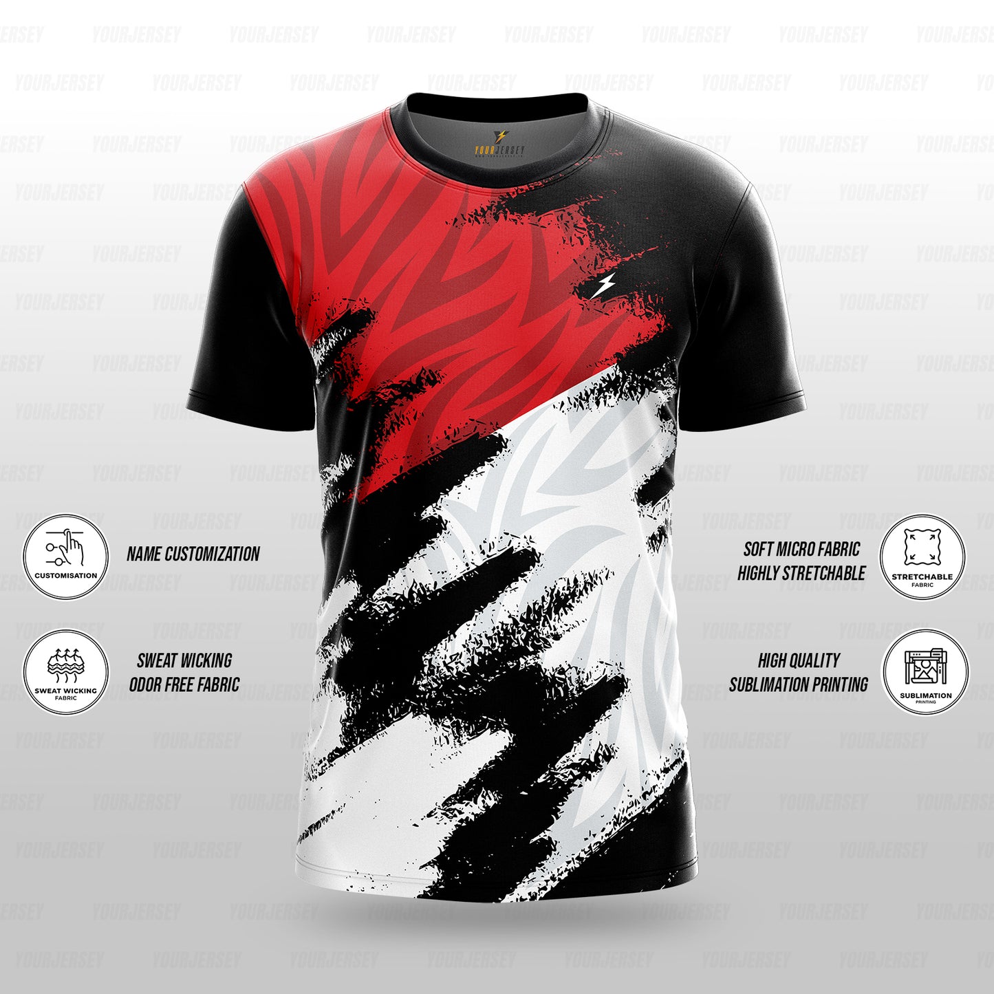 Custom Sports Jersey for Men & Kids Personalised T-Shirt - Red & White Black Jersey yourjerseyj