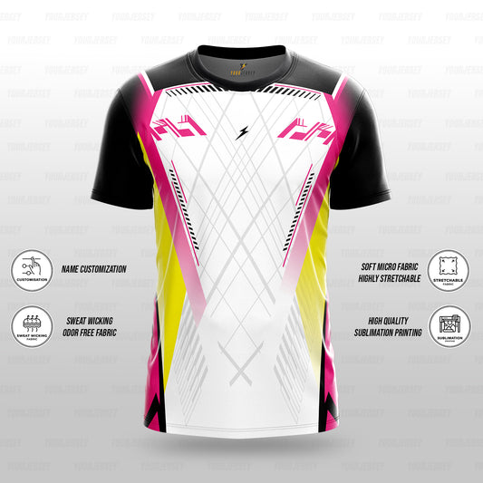 Custom Sports Jersey for Men & Kids Personalised T-Shirt - Pink Yellow Strike yourjerseyj