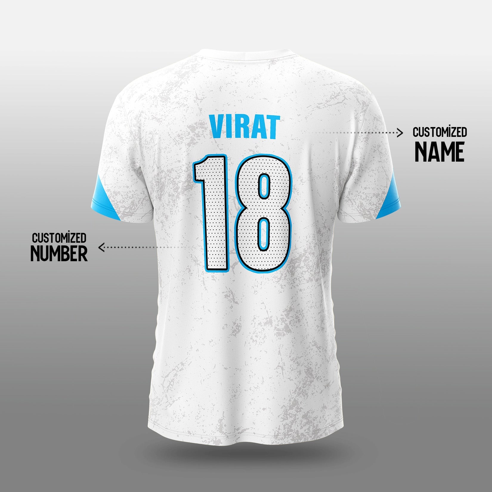 King Kohli Tribute Cricket Jersey – White & Blue -Motivational T-Shirt by Your Jersey your jersey