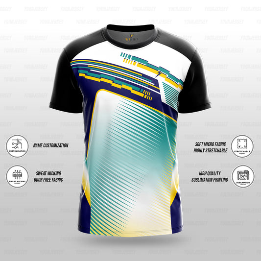 Custom Sports Jersey for Men & Kids Personalised T-Shirt - Navy Cyan Black Jersey yourjerseyj