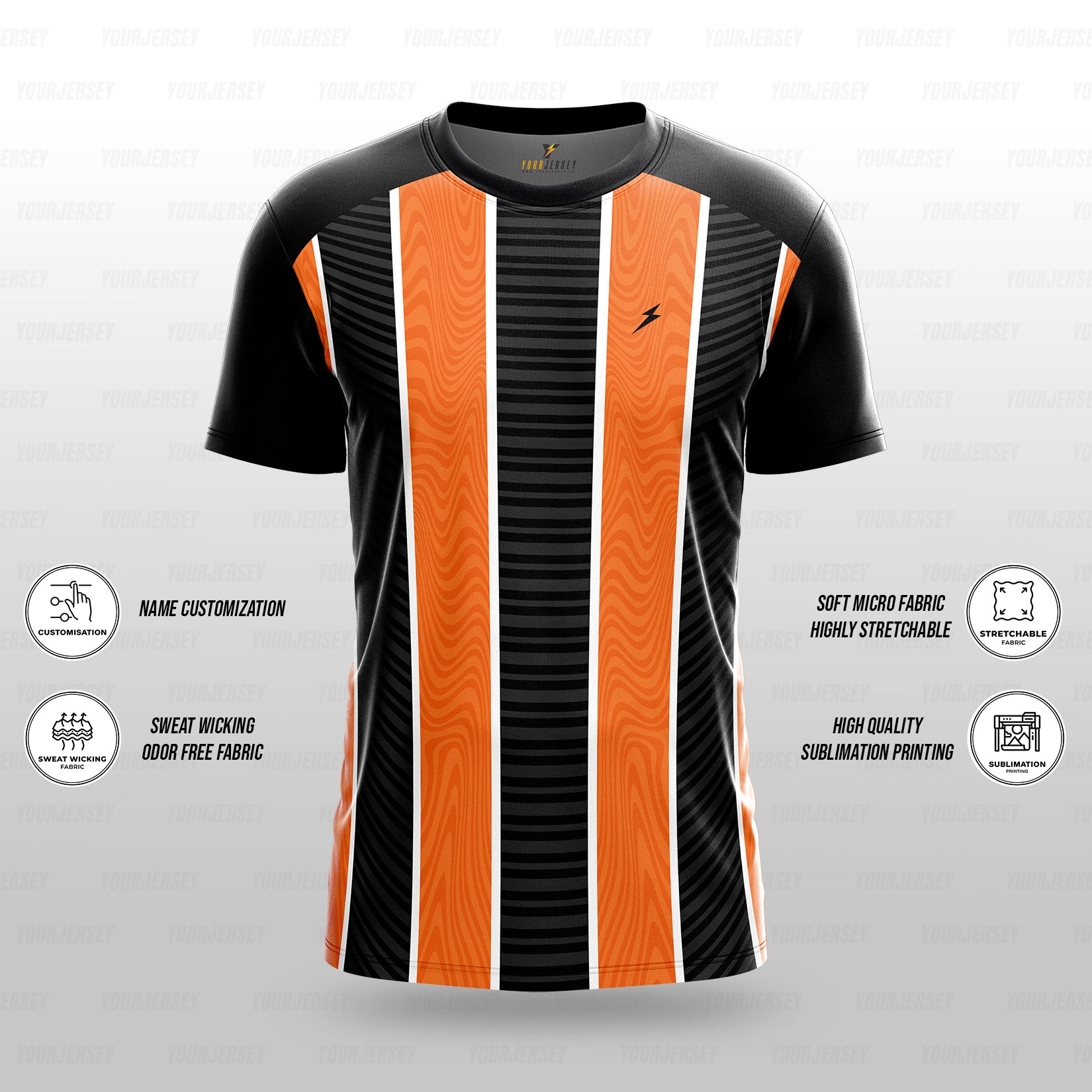 Custom Sports Jersey for Men Personalised T-Shirt - Orange & White Line Black Jersey yourjerseyj