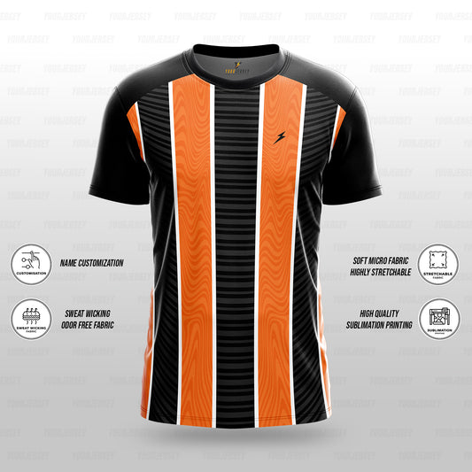 Custom Sports Jersey for Men Personalised T-Shirt - Orange & White Line Black Jersey yourjerseyj