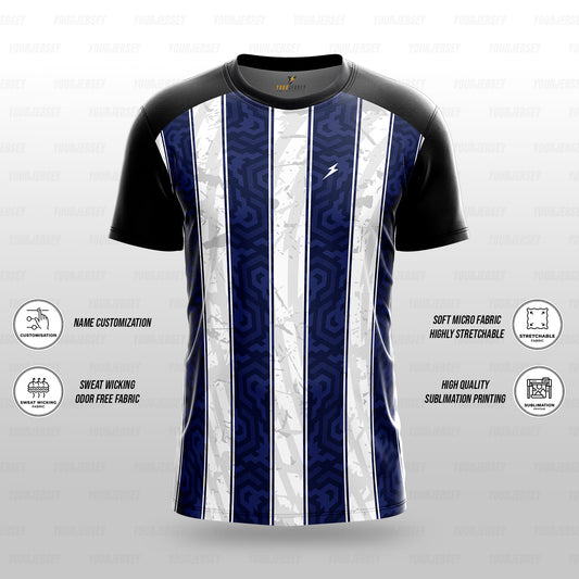 Custom Sports Jersey for Men Personalised T-Shirt - Navy Blue & White Line Black Jersey yourjerseyj