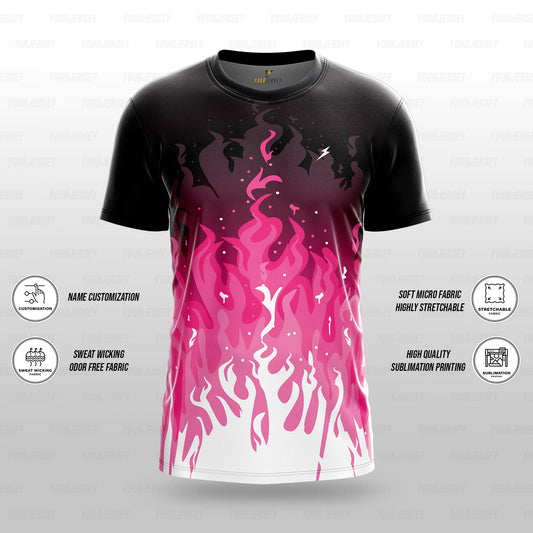 Custom Sports Jersey for Men & Kids Personalised T-Shirt - Pink Flame Black Jersey yourjerseyj