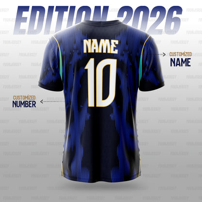 Brazil Away Football Jersey 2026 – Blue Fan Jersey for Men, Boys, Kids & Women with Custom Name and Number